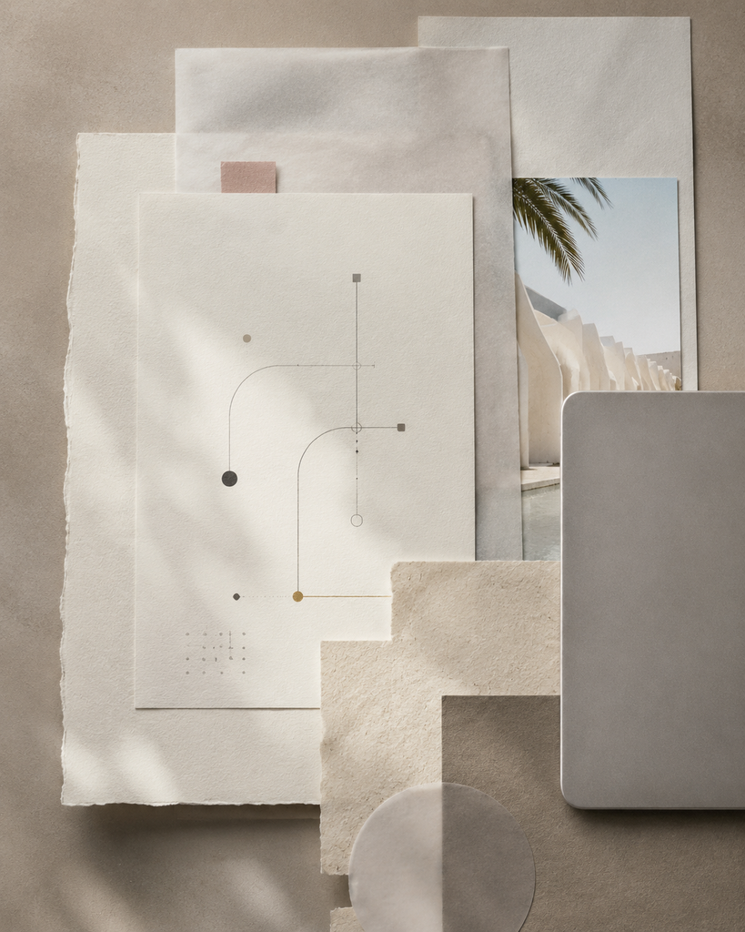 Gelaagde collage van papier, een schema, digitale middelen en Valenciaanse architectuur.